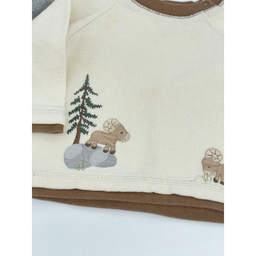 Gymboree Baby Outfit Set 6-12 Months Mountain Ram  Hoodie Sweater & Thermal Top